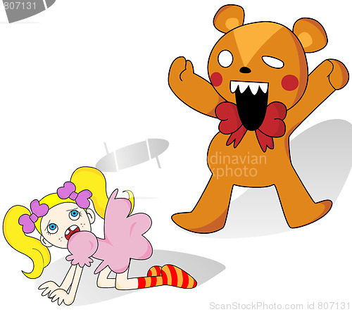 Image of Girl and Horror Teddy Bear