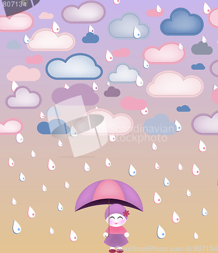 Image of Cute girl under umbrella