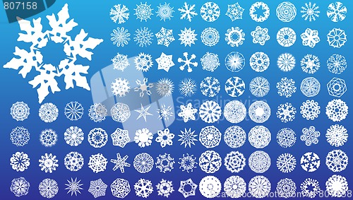 Image of Set of 97 highly detailed complex snowflakes.