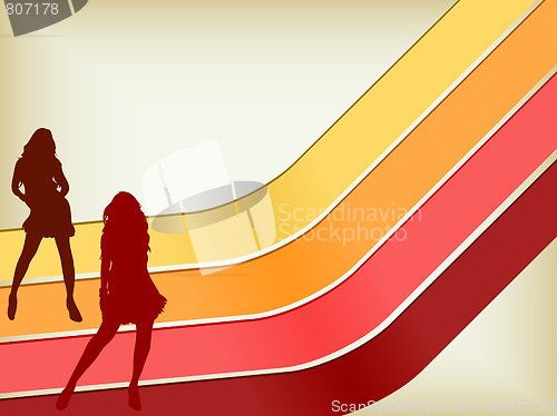 Image of Retro Background with two girls silhouettes