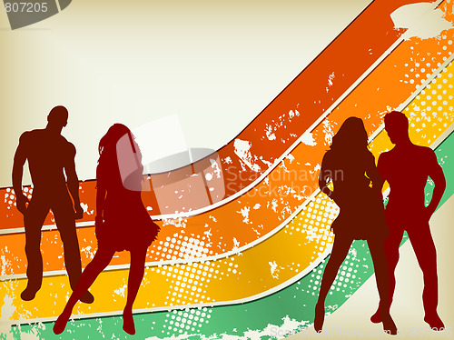 Image of Retro Grunge Background with two couples silhouettes.