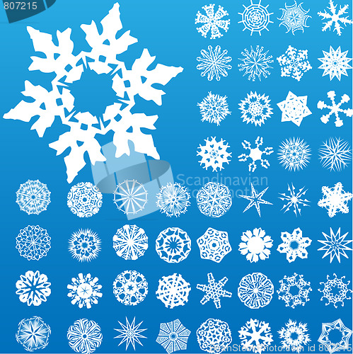 Image of Set of 49 highly detailed complex snowflakes.