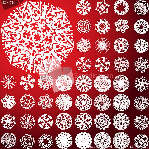 Image of Set of 49 highly detailed complex snowflakes.