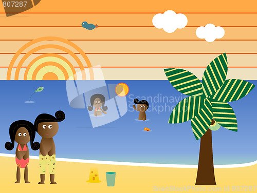 Image of Retro Beach African American Family