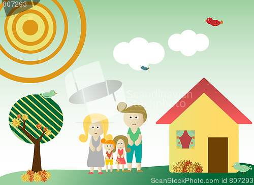 Image of Retro style family in landscape