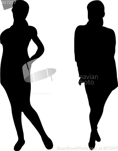 Image of 2 Elegant Women silhouettes on white background.