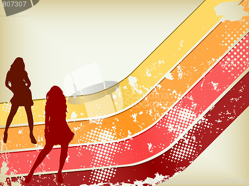 Image of Retro  Grunge Background with two girls silhouettes.