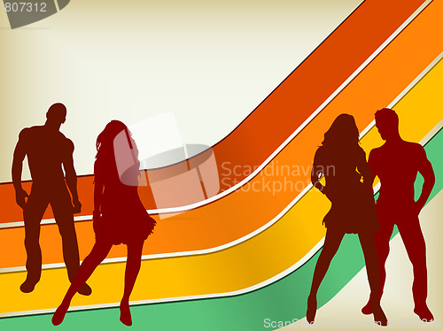 Image of Retro Background with two couples silhouettes