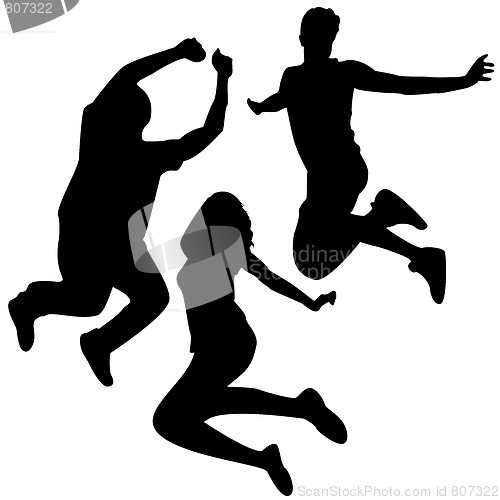 Image of Jump Silhouettes. 3 Friends Jumping.