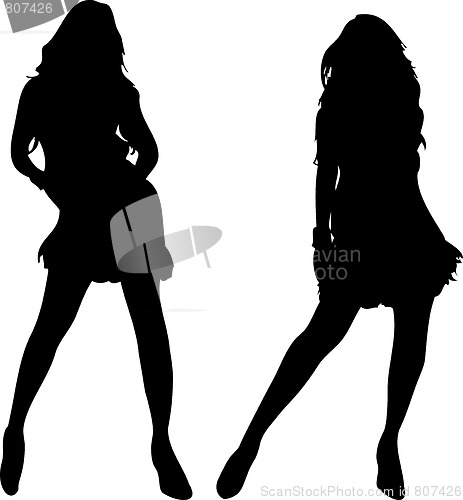 Image of 2 sexy Women silhouettes on white background.