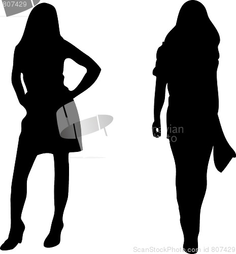 Image of 2 sexy Women silhouettes on white background.