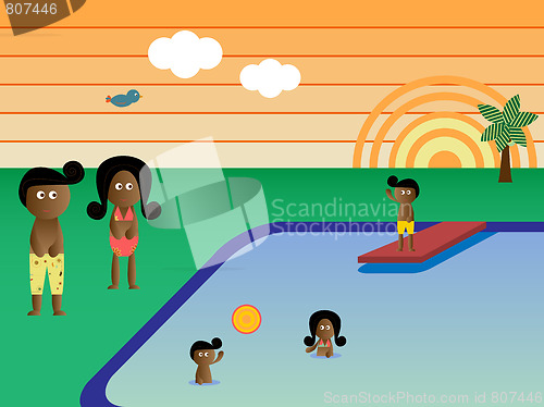 Image of Retro Pool Family African American