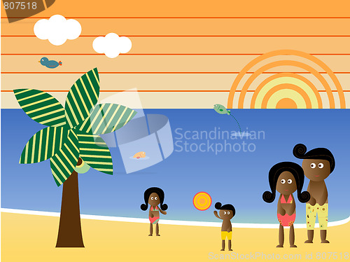 Image of Retro Beach African American Family