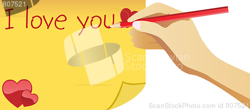 Image of Hand writing I love you note for valentine's day.