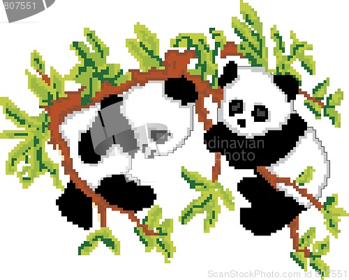 Image of Pandas on Tree Pixel Art