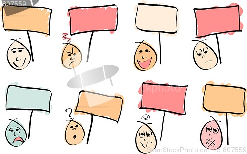 Image of 8 Doodle Faces with Signs