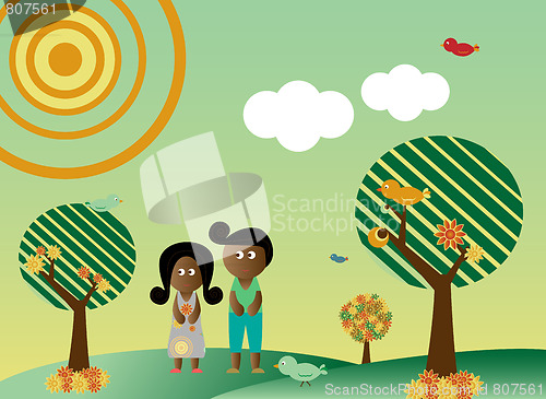 Image of Retro style african american couple in landscape
