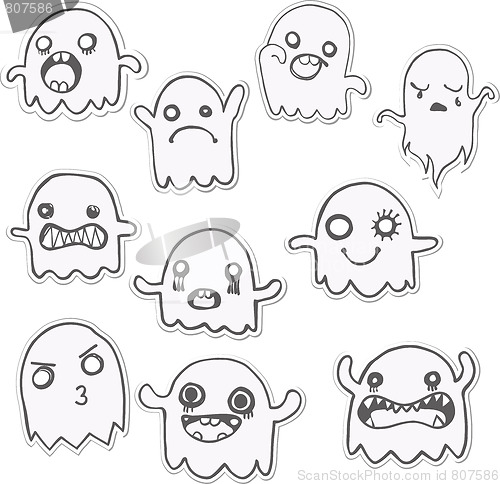 Image of Set of 10 Cute Ghosts Stickers. Vector Image