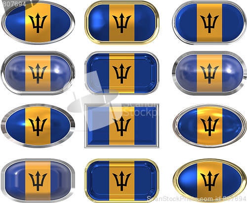 Image of twelve buttons of the Flag of Barbados