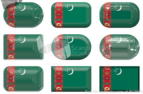 Image of nine glass buttons of the Flag of Turkmenistan