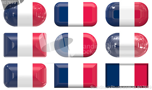 Image of nine glass buttons of the Flag of France