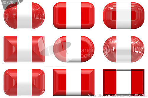 Image of nine glass buttons of the Flag of Peru,