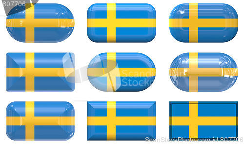 Image of nine glass buttons of the Flag of Sweden