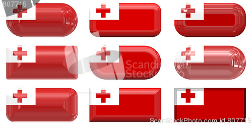 Image of nine glass buttons of the Flag of Tonga