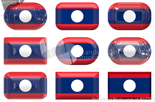 Image of nine glass buttons of the Flag of Laos
