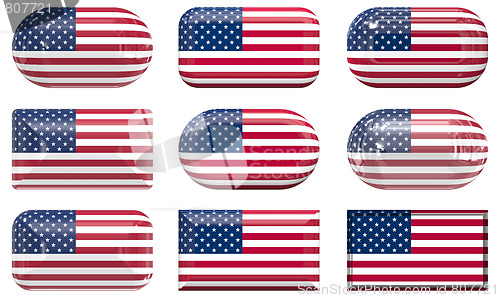 Image of nine glass buttons of the Flag of the United States