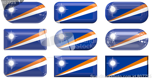 Image of nine glass buttons of the Flag of Marshall Islands