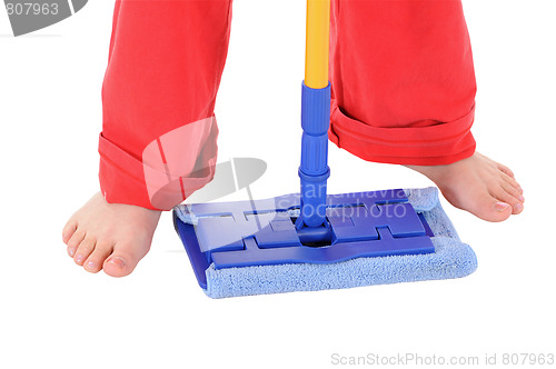 Image of The woman with a mop