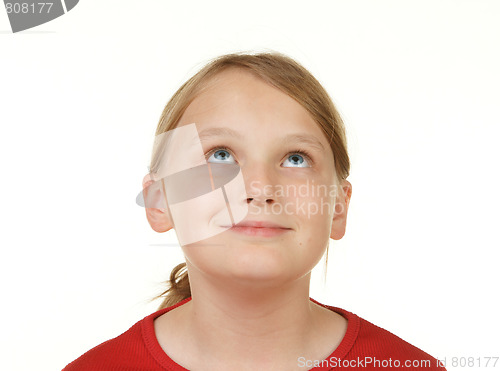 Image of girl looking at white copyspace