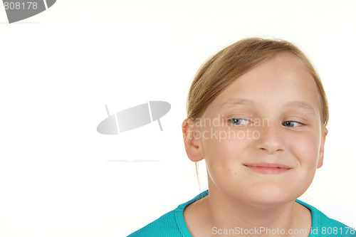 Image of girl looking at white copyspace