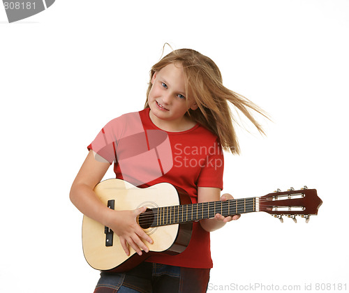 Image of girl playing guitar on white