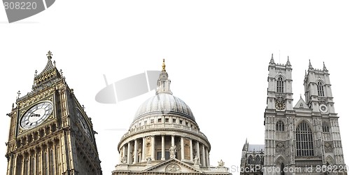 Image of London landmarks isolated: Big Ben, St Paul, Westminster