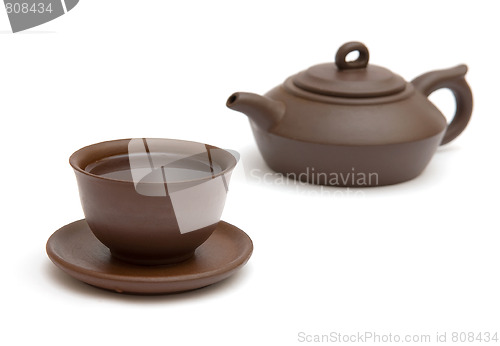 Image of The cup of tea and  teapot