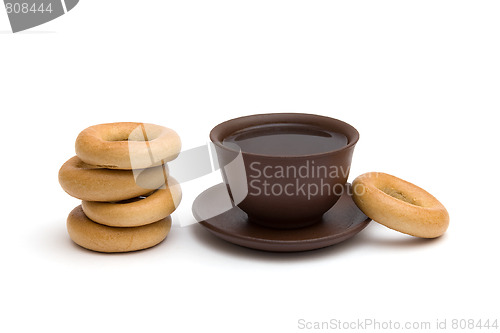 Image of The cup of tea and donuts