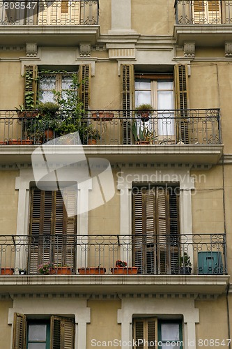 Image of Facade of an old house in the central city of Barcelona, Spain