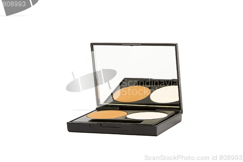 Image of make-up box with powder isolated in white