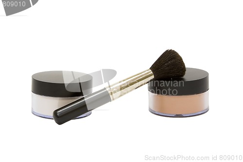 Image of Make-up powder jars with brush isolated