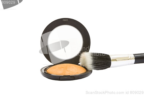 Image of Make-up powder compact with brush isolated