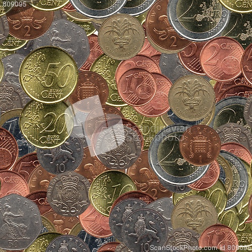 Image of Euro and Pound coins collage