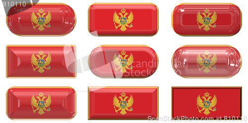 Image of nine glass buttons of the Flag of Montenegro