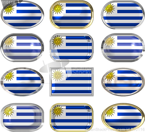 Image of twelve buttons of the Flag of Uruguay