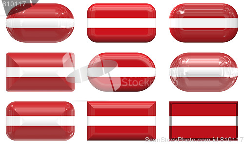 Image of nine glass buttons of the Flag of Latvia