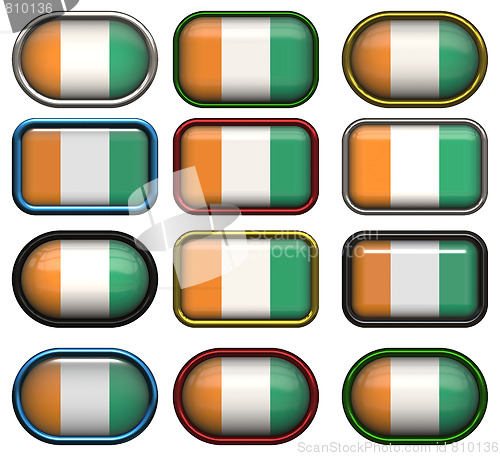 Image of twelve buttons of the Flag of Cote d'Ivoire