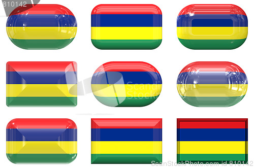 Image of nine glass buttons of the Flag of Mauritius