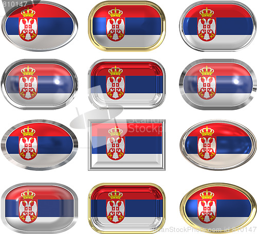 Image of twelve buttons of the Flag of Serbia
