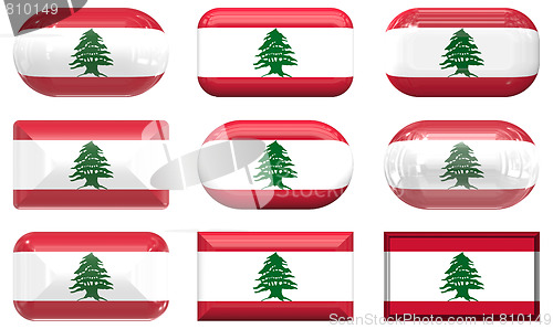 Image of nine glass buttons of the Flag of Lebanon